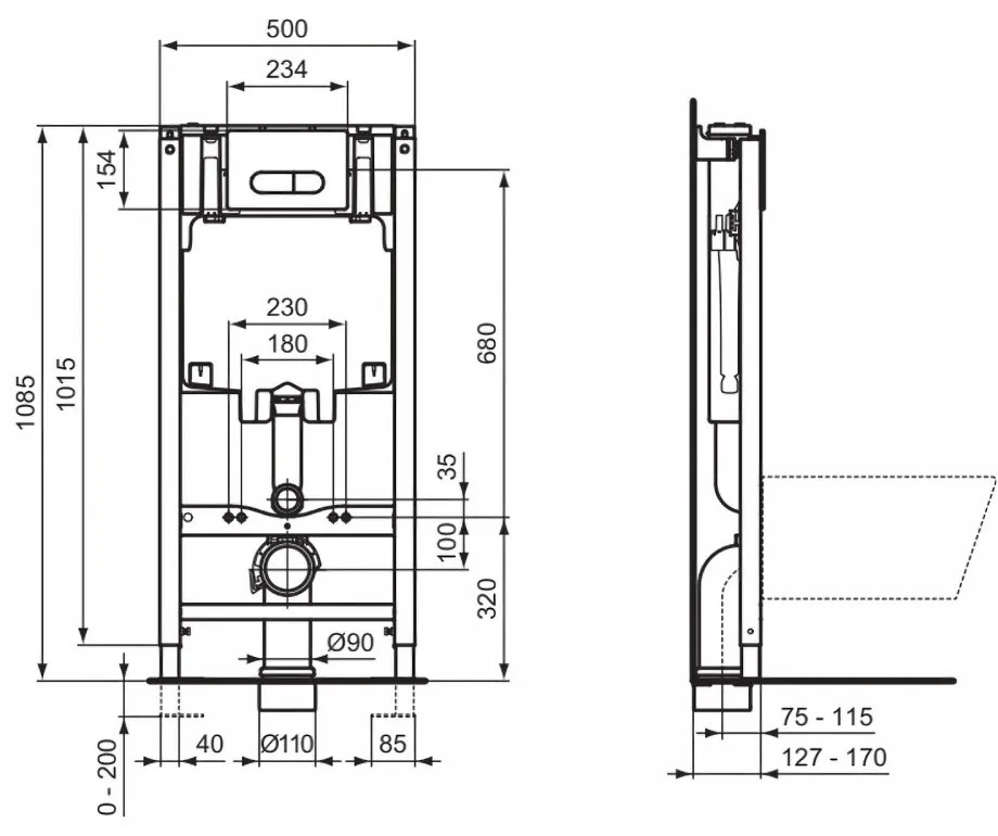 Set rezervor incastrat PROSYS cu set de fixare inclus si clapeta Oleas M1 alb lucios, Ideal Standard Alb lucios