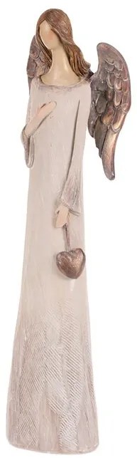 Înger din poliresină cu inimă, 20 cm, bej-măduvă