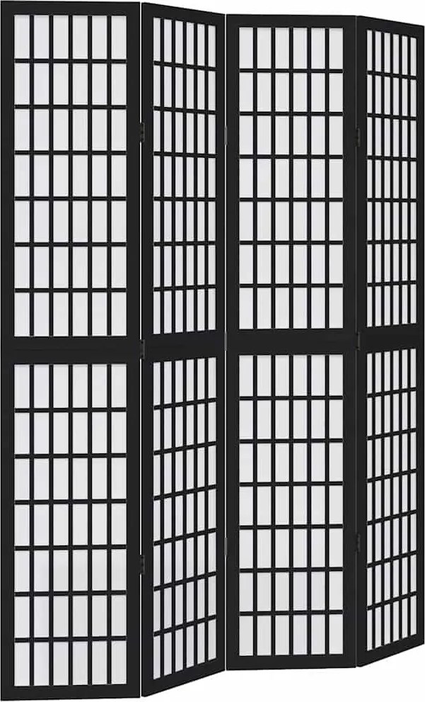 vidaXL Paravan de cameră cu 4 panouri, negru, lemn masiv paulownia