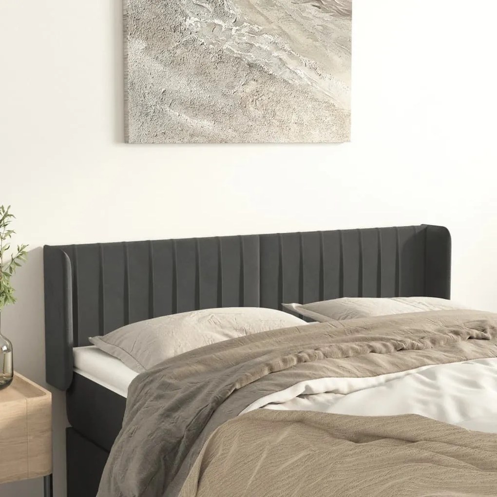 vidaXL Tăblie de pat cu aripioare gri închis 147x16x78/88 cm catifea