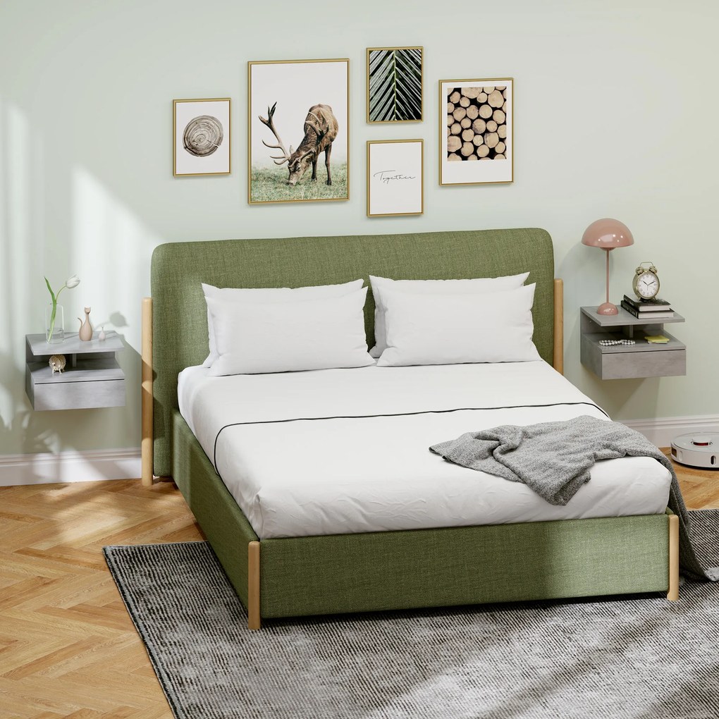 HOMCOM Set de 2 Noptiere Suspendate cu Sertar și Poliță Superioară, 35x32x22.5 cm, Gri | Aosom Romania