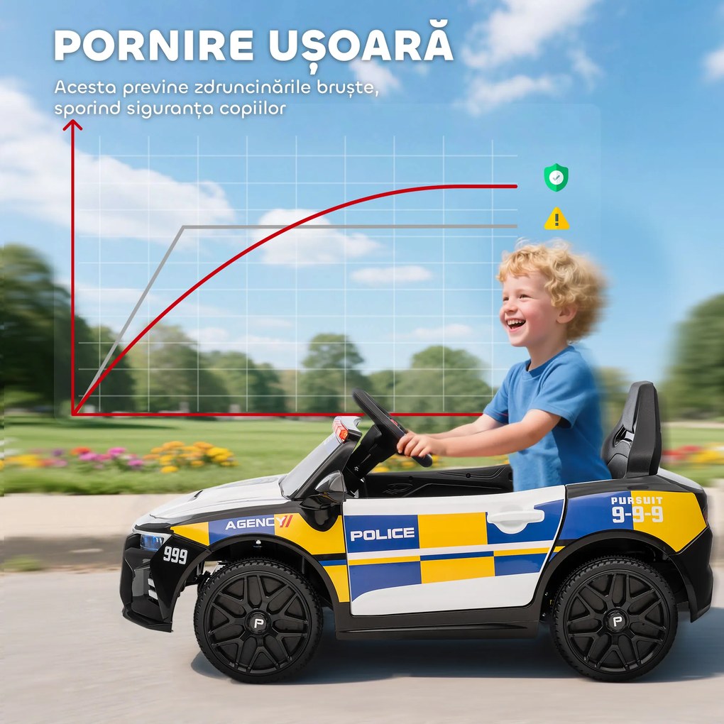 AIYAPLAY Mașină Electrică pentru Copii de Poliție cu Telecomandă și Muzică | Aosom Romania