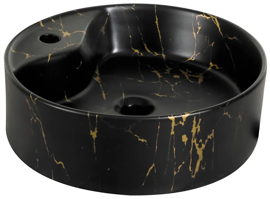 Lavoar ceramic KR-138 cu model de marmură neagră și aurie