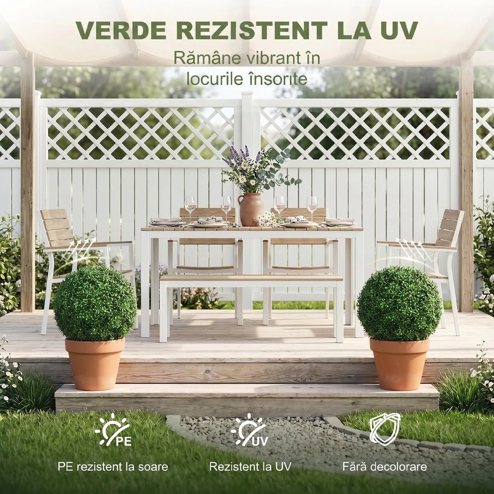HOMCOM Plante Decorative Artificiale din Buxus cu 682 de Frunze, Rezistente la UV, Înălțime 42 cm | Aosom Romania