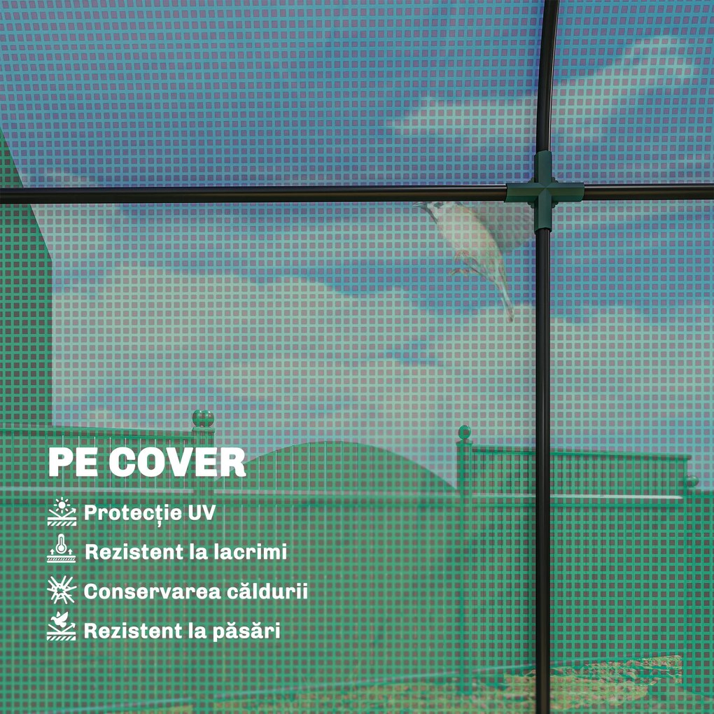 Outsunny Sera de Balcon cu Ușă și Ferestre Rulante, Sera pentru Grădină cu Structură din Oțel și Acoperiș PE, pentru Plante, Legume, Flori, Fructe, Anti UV, 170x68x200 cm, Verde | Aosom Romania