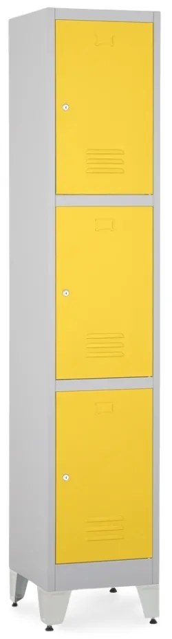 Dulap metalic - 3 cutii, 38 x 45 x 196,5 cm, picioare reglabile, încuietoare cilindrică, galben - ral 1023