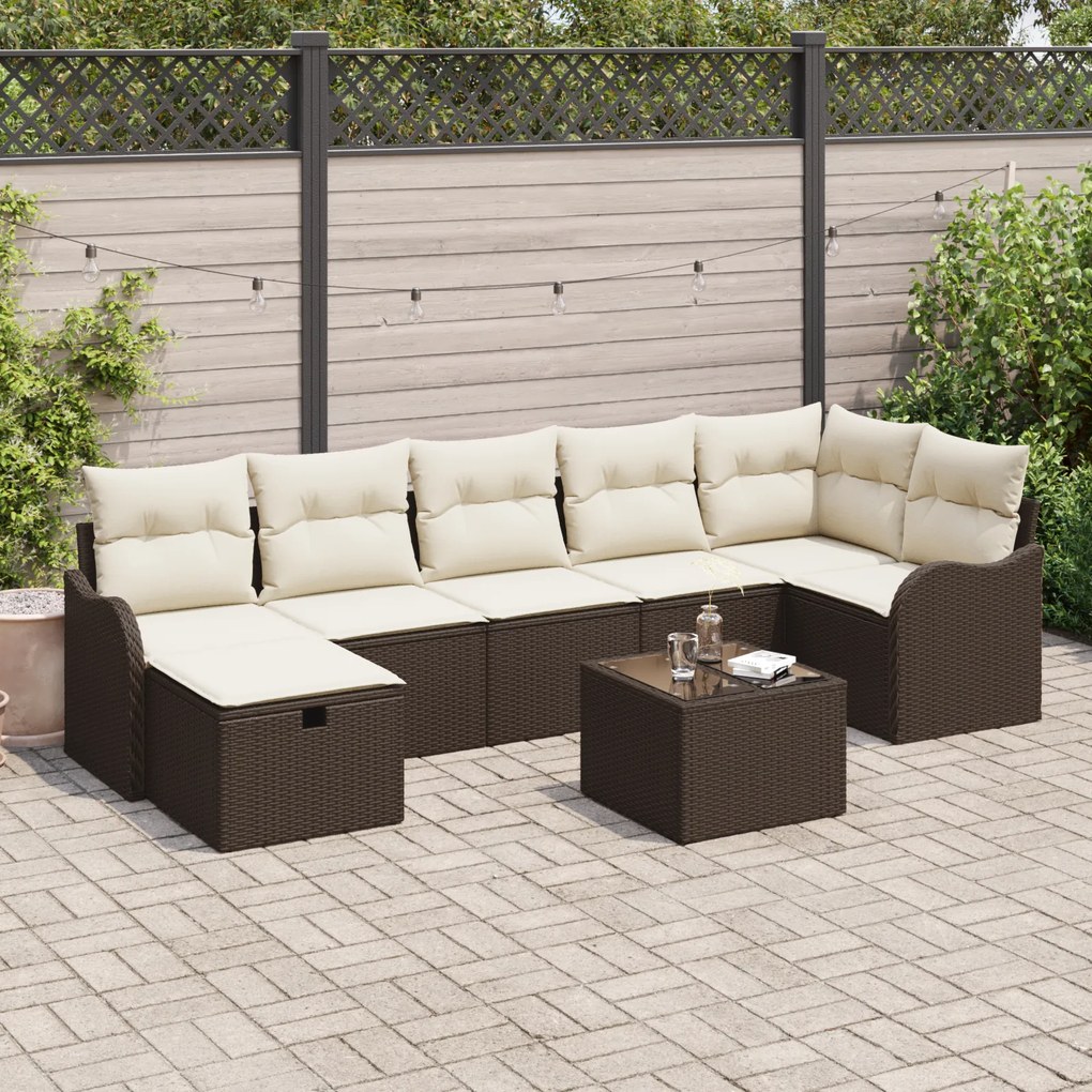 vidaXL Set de canapele pentru grădină cu pernă 8 pcs maro și crem