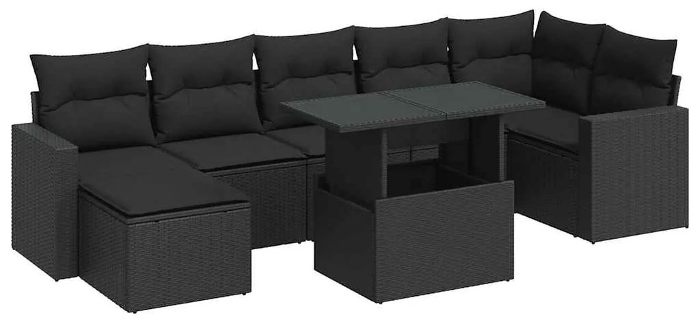 3326356 vidaXL Set mobilier de grădină cu perne, 8 piese, negru, poliratan