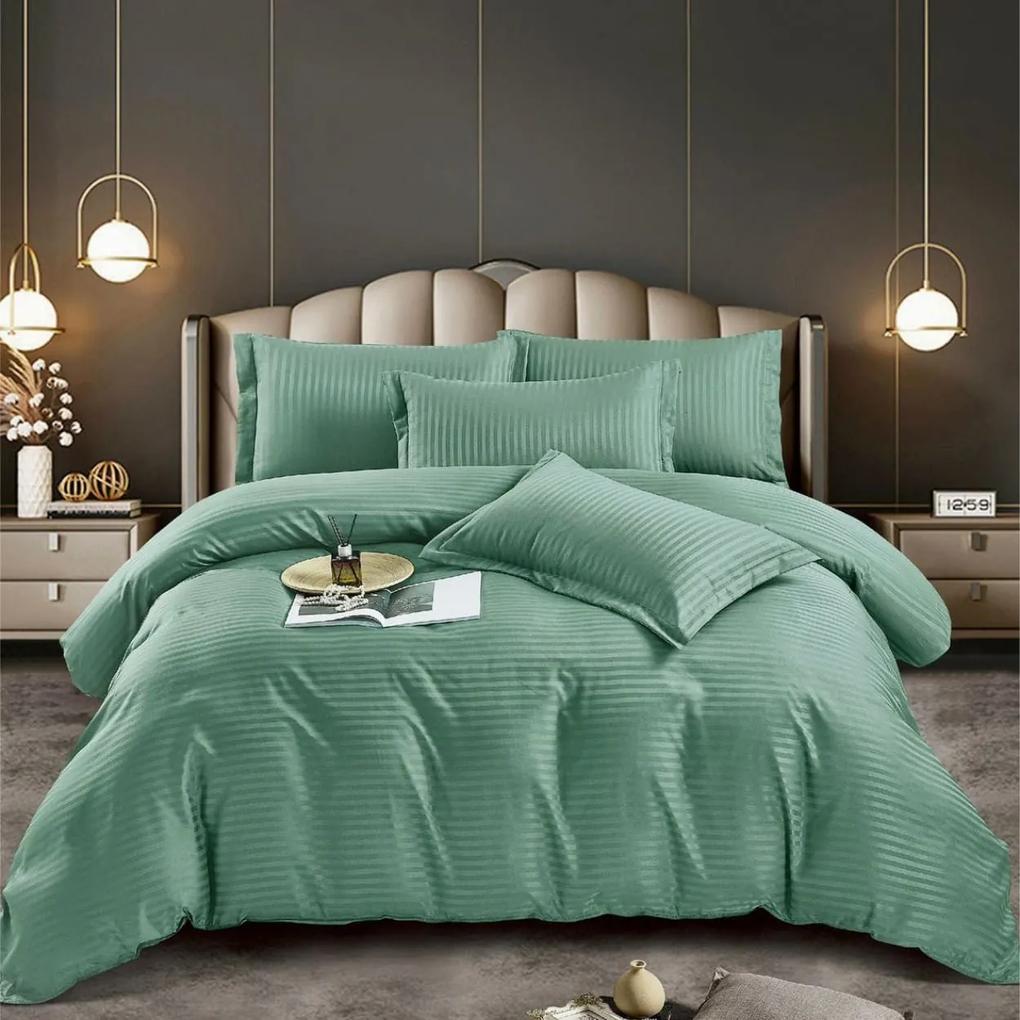 Lenjerie de pat, damasc, uni, verde deschis, 6 piese, pat 2 persoane, Jo-Jo