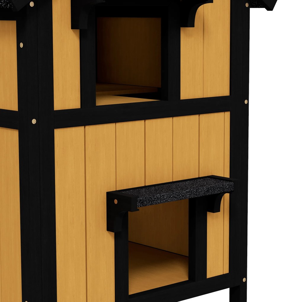 PawHut Casă pentru pisici Adăpost pentru pisici Peșteră, incl. Ghiveci, 96 cm x 65 cm x 85,5 cm, Galben + Alb + Negru | Aosom Romania