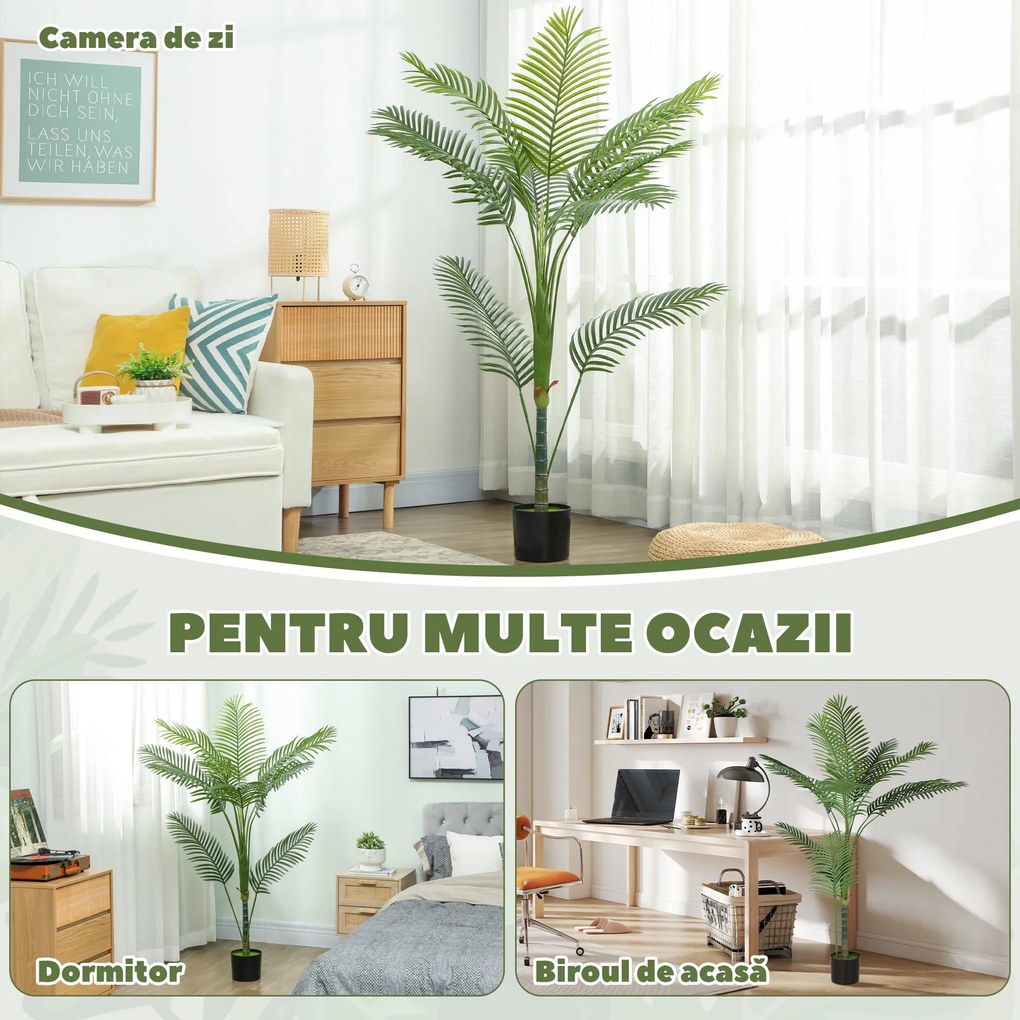 HOMCOM Palmă Artificială Areca înaltă de 150 cm, Plantă Falsă Realistă pentru Interioare cu Vas, Decorațiune pentru Casă și Birou, Verde | Aosom Romania
