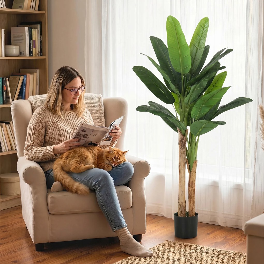HOMCOM Set de 2 bananiere artificiale de interior, 150 cm, în ghiveci – decor pentru casă, birou, living, dormitor | Aosom Romania
