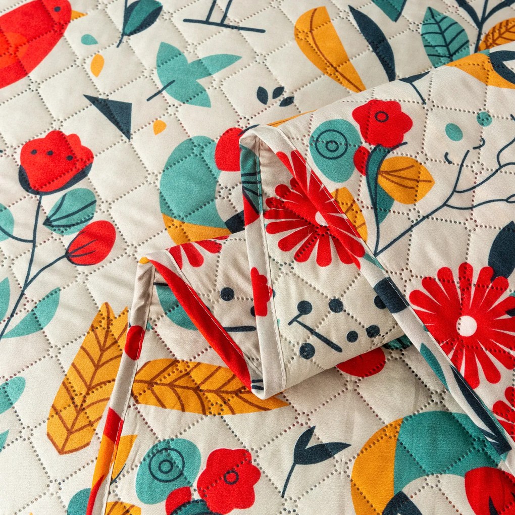 Cuvertura de pat cu model RETRO PASARE colorata Dimensiune: 220 x 240 cm