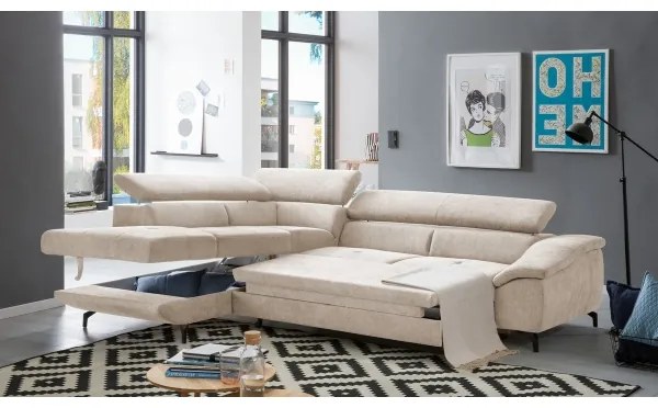 Colțar extensibil BRESCIA, formă L (stânga), cu spațiu de depozitare, bej