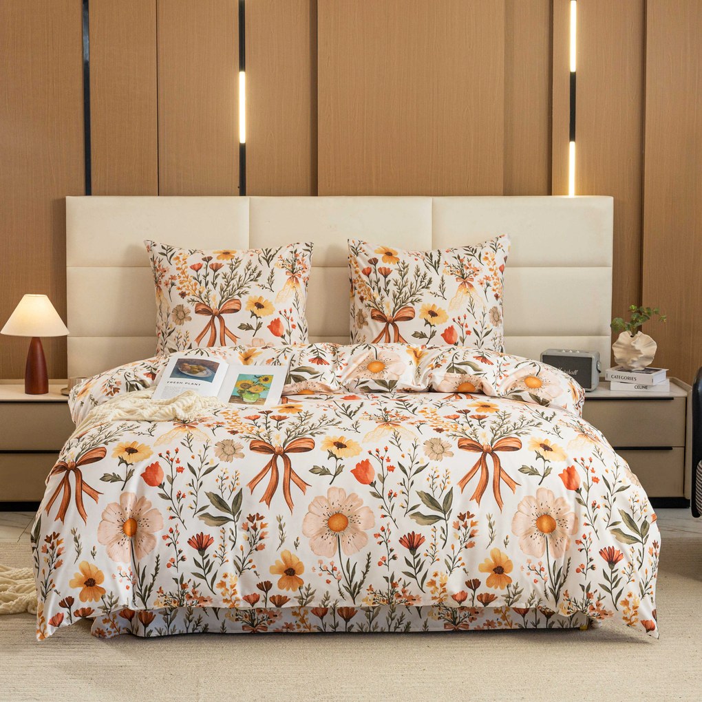 Lenjerie de pat din microfibra FLORAL RIBBON crem Dimensiune lenjerie de pat: 2 buc 70 x 90 cm | 200 x 220 cm