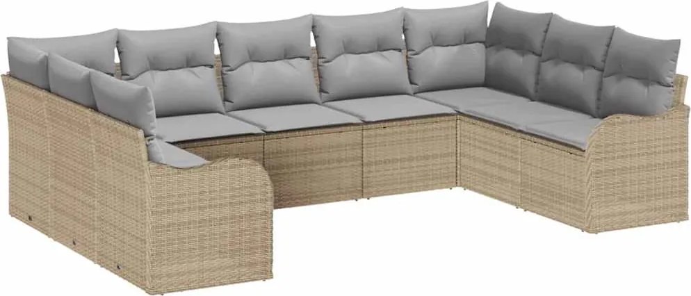 vidaXL Set de canapele pentru grădină cu pernă 9 pcs Bej Rattan poli
