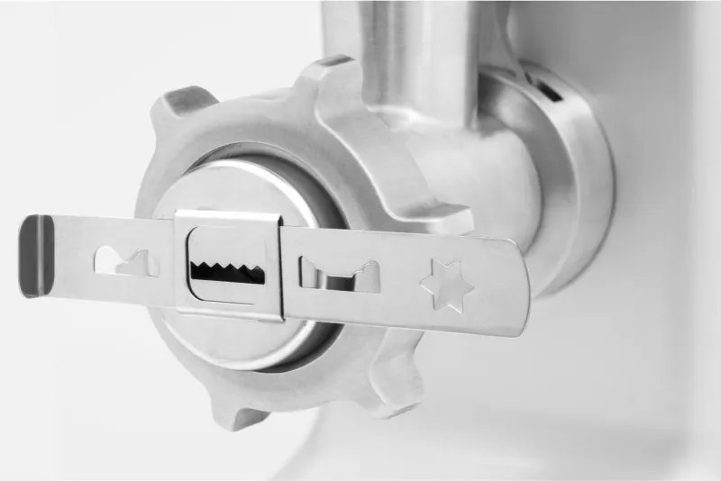 Masina de tocat electrica Caso FW 2000, 2000 W, 2 viteze, Reverse, Accesorii, Otel inoxidabil, Alb