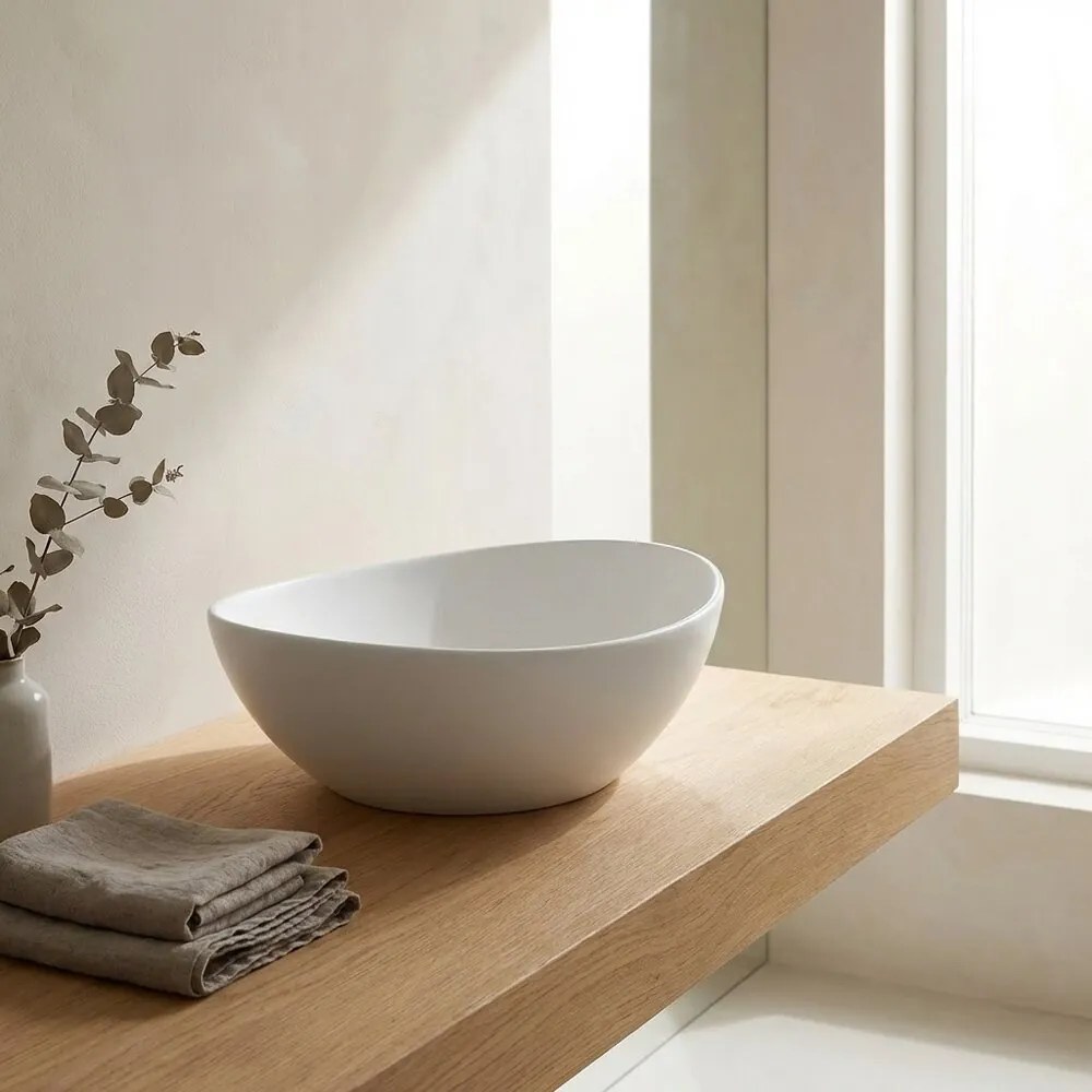 Lavoar pe blat Rune Gerd asimetric 44 cm alb