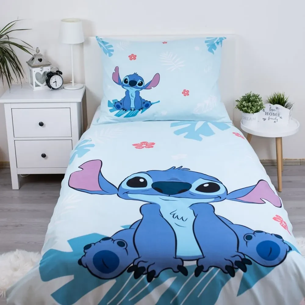 Lenjerie de pat pentru copii albastră din bumbac pentru pat de o persoană 140x200 cm Lilo and Stitch "Blue" – Jerry Fabrics