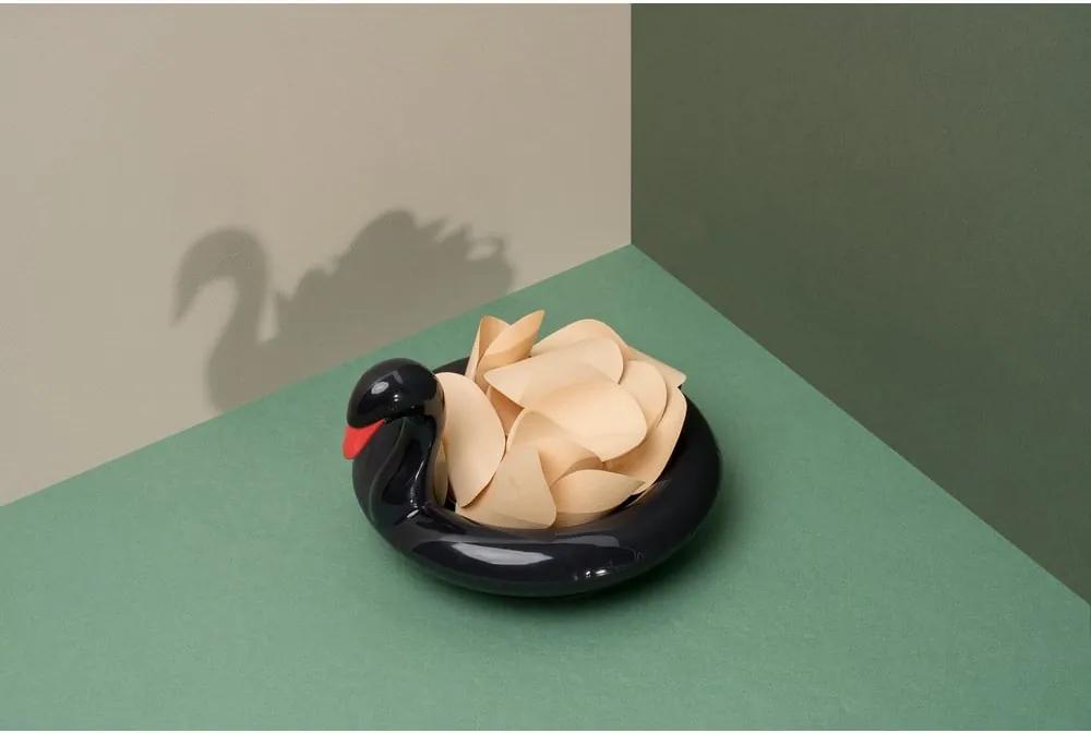 Bol plutitor din ceramică DOIY Black Swan, 18 x 16 cm, negru