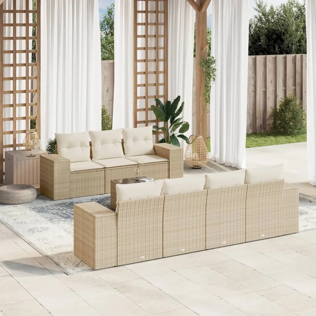 vidaXL Set canapele de grădină, 8 piese, cu perne, bej, poliratan