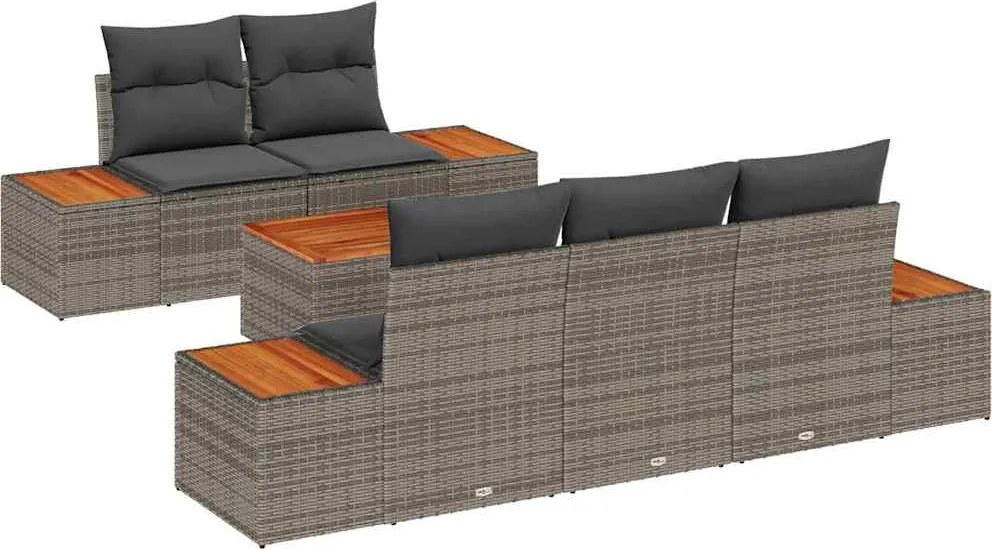 vidaXL Set de canapele pentru grădină cu pernă 6 pcs Gri Rattan poli