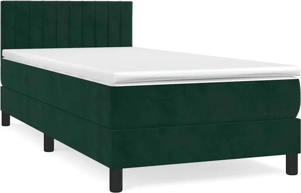 vidaXL Pat box spring cu saltea, verde închis, 90x190 cm, catifea