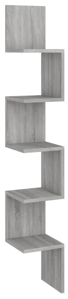 815211 vidaXL Raft de perete de colț sonoma gri 20x20x127,5 cm lemn compozit