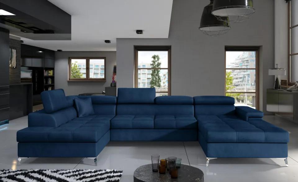 Canapea modulara, extensibila, cu spatiu pentru depozitare, 345x202x90 cm, Eduardo L02, Eltap (Culoare: Bleumarin / Gri deschis)