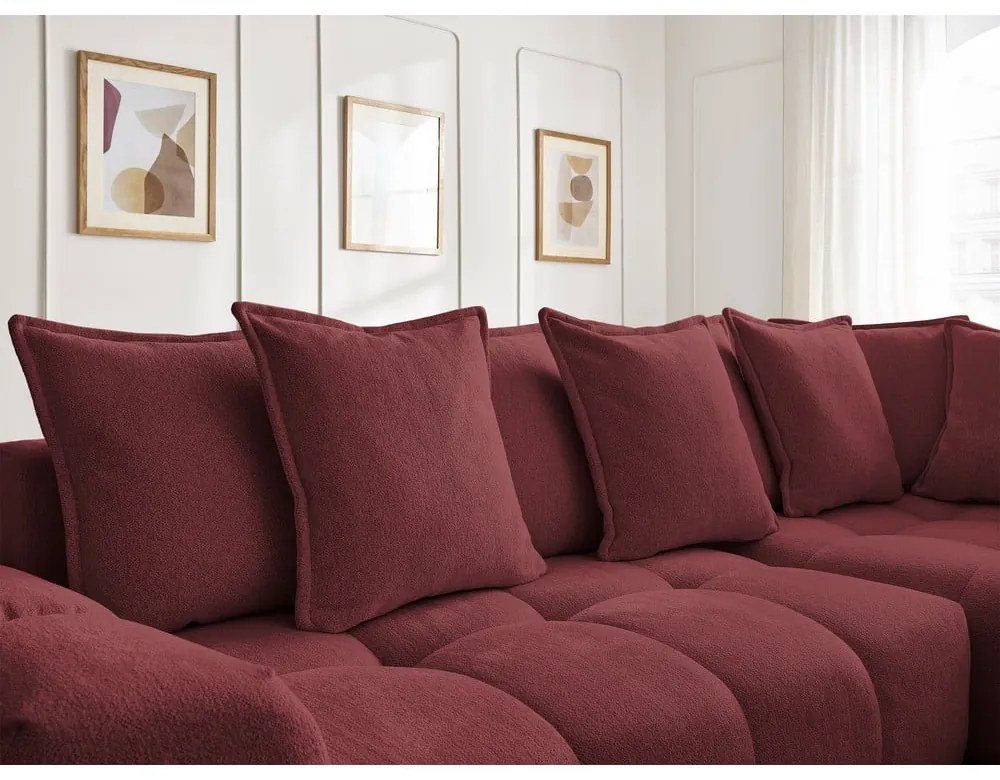 Colțar burgundy extensibil/cu spațiu de depozitare cu tapițerie din chenille (cu colț pe partea dreaptă/în formă de ”L”) Everest – Bobochic Paris