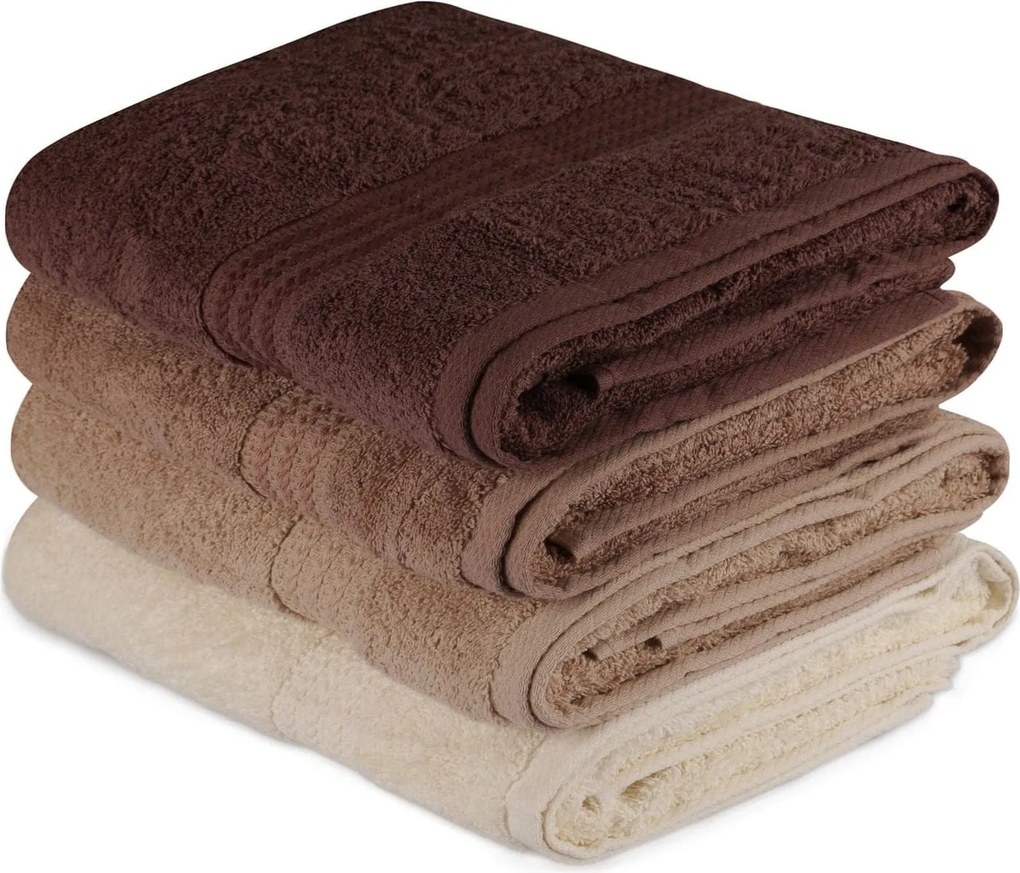 Set 4 prosoape baie RAINBOW, maro/crem, bumbac, 70x140 cm