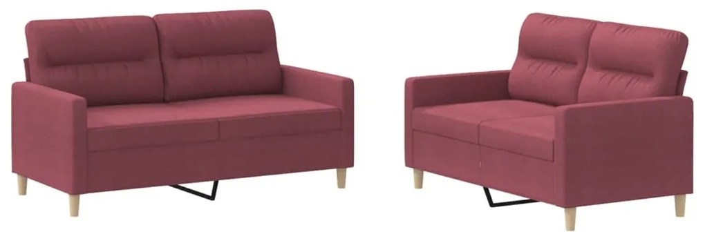 3201574 vidaXL Set canapea cu perne, 2 piese, roșu vin, material textil
