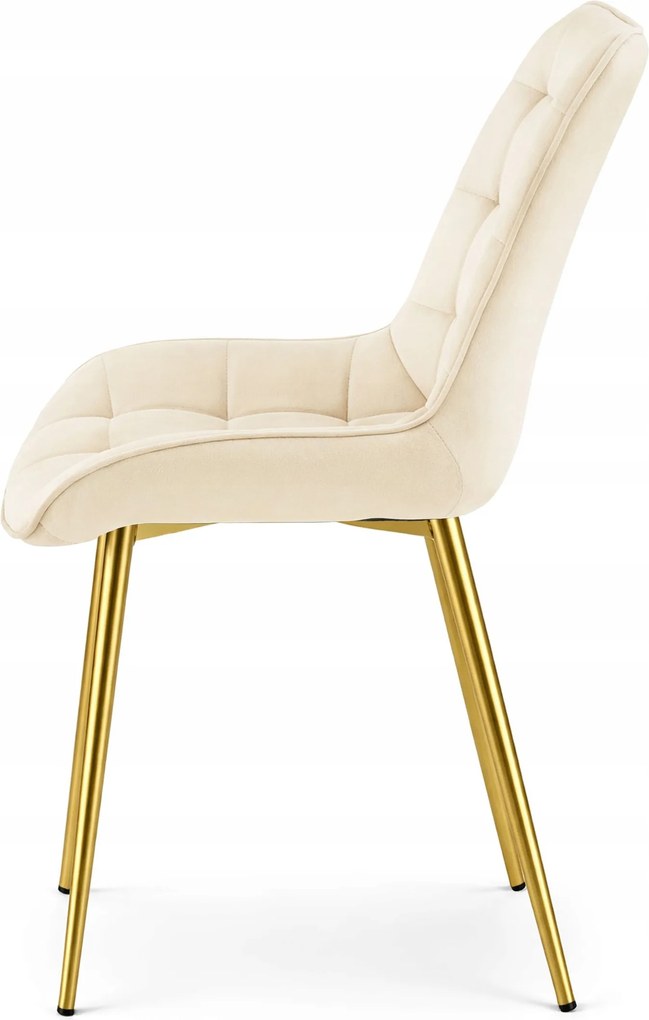 OFERTA Scaun de catifea bej deschis BERA cu picioare aurii II. calitate