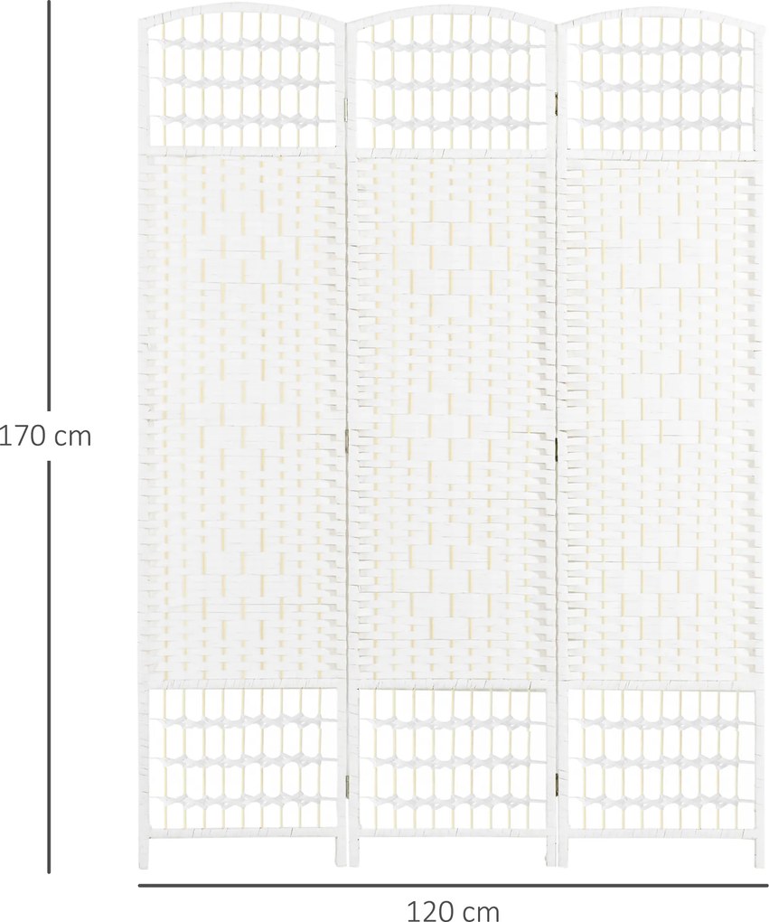 HOMCOM Paravan interior din lemn separator de cameră despărțitură pliabilă 3 panouri 120 x 170 cm alb | Aosom Romania