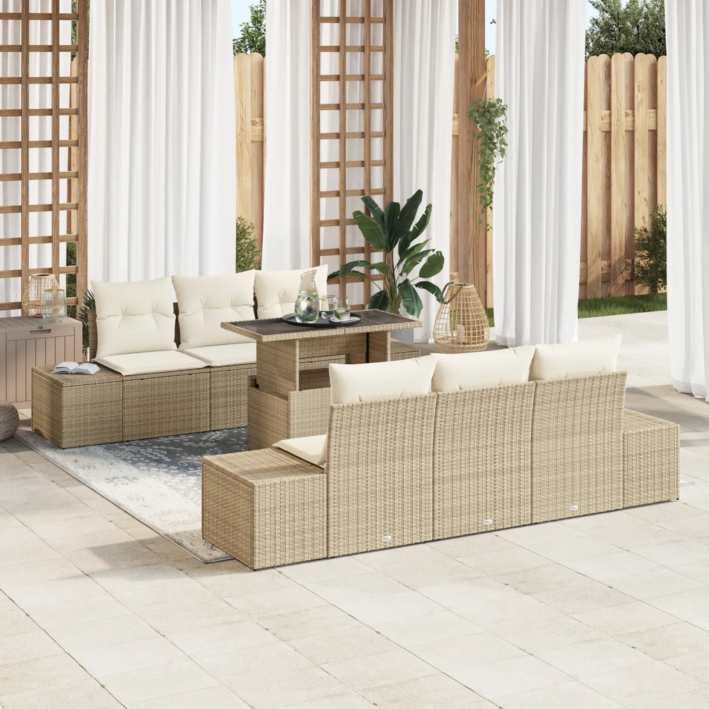 vidaXL Set de canapele pentru grădină cu pernă 7 pcs bej și crem