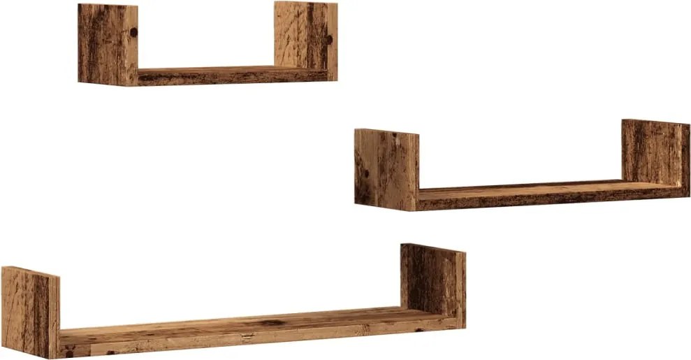 vidaXL Rafturi de perete, 3 buc., lemn vechi, lemn prelucrat