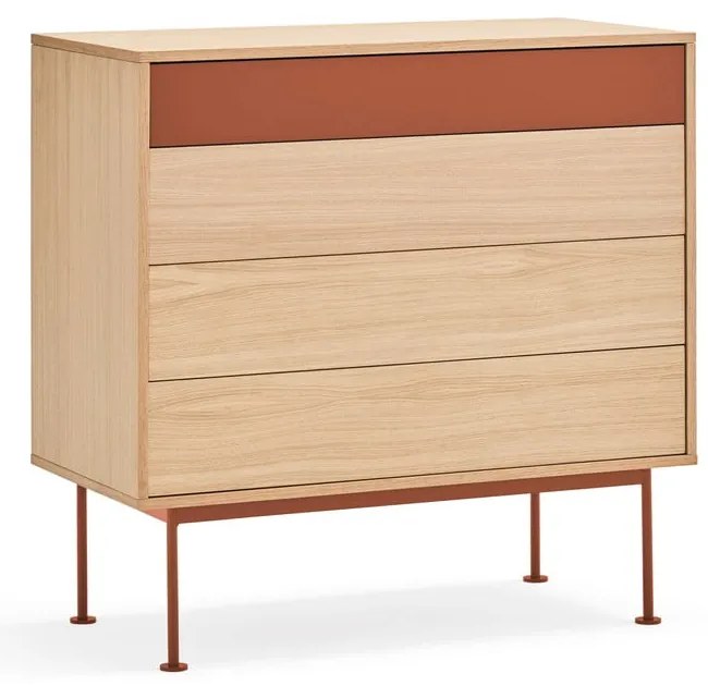 Comodă cu aspect de lemn de stejar Teulat Yoko, roșu cărămiziu