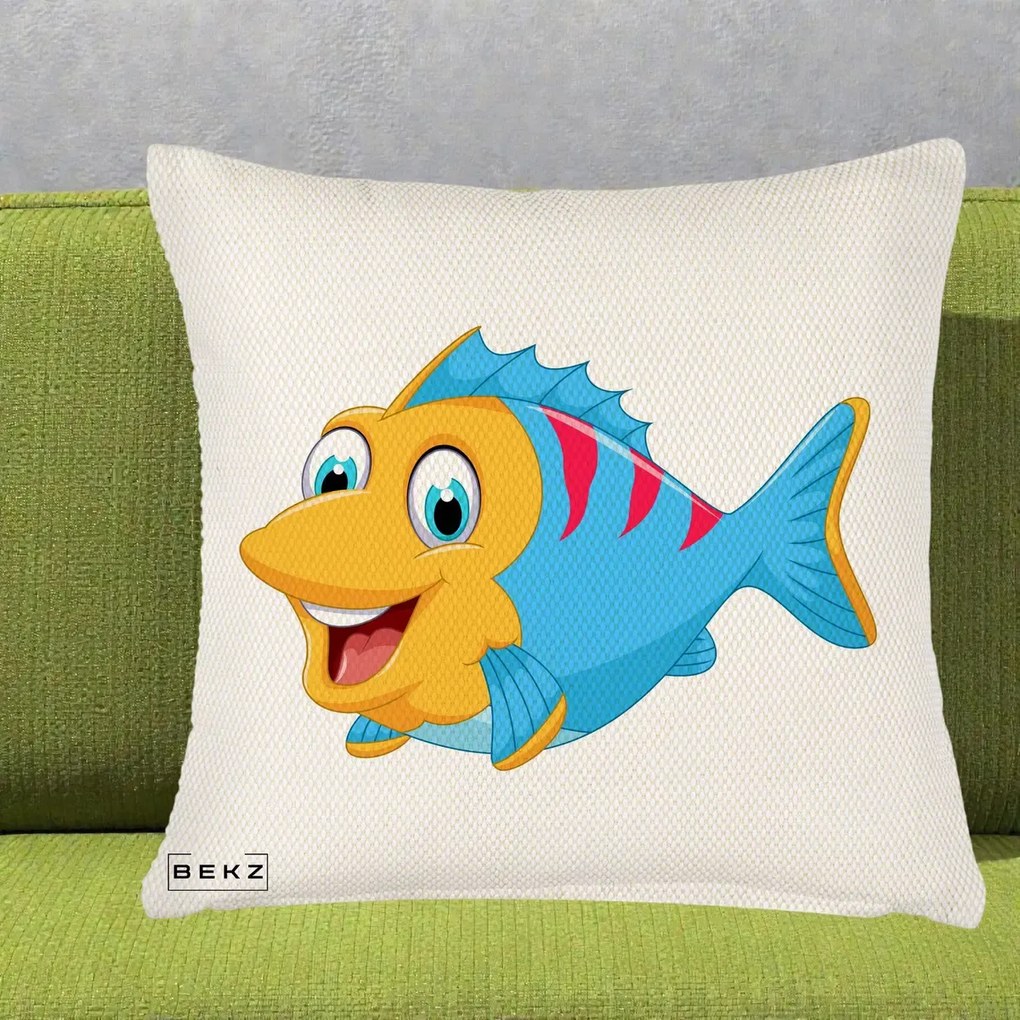 Perna Decorativa Peste Vesel Cartoon, 40x40 cm, Crem Reliefat, Husa Detasabila, Perna Inclusa, BEKZ®
