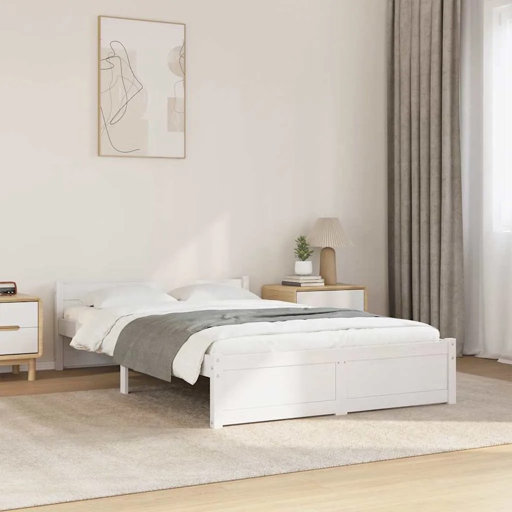 vidaXL Cadru de pat, alb, 120x200 cm, lemn masiv de pin