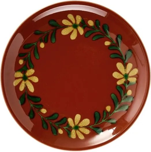 Farfurie de prânz din ceramică pictată manual cu motive florale folk, D19×H2 cm, „Aya"