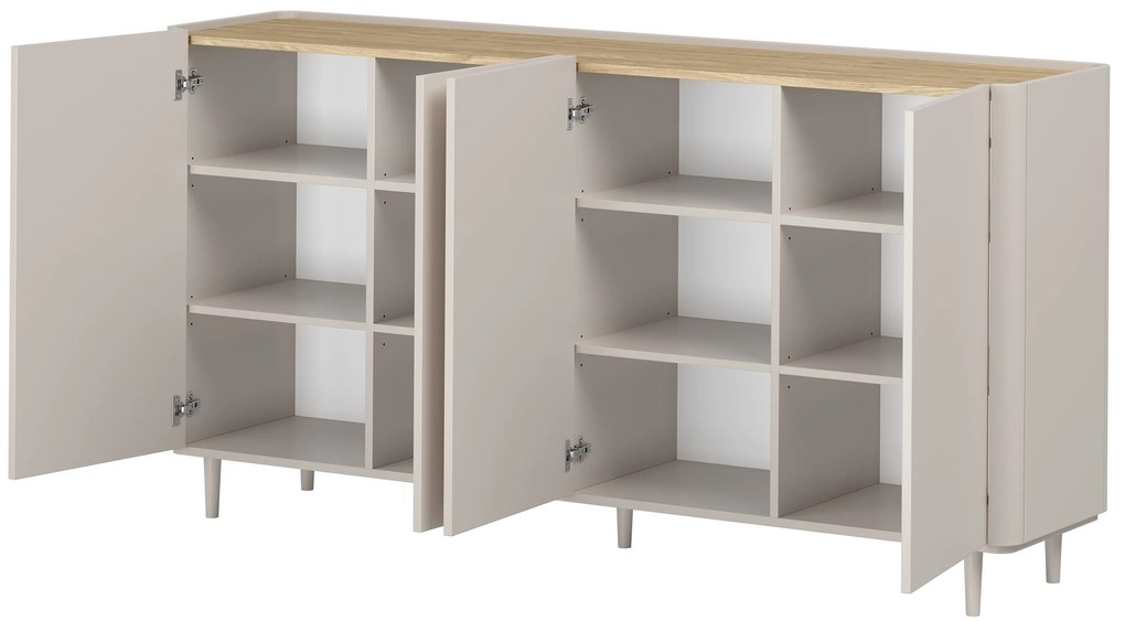 Comodă cu patru uși pe picioare Elivo 200 cm - cașmir / stejar uleiat