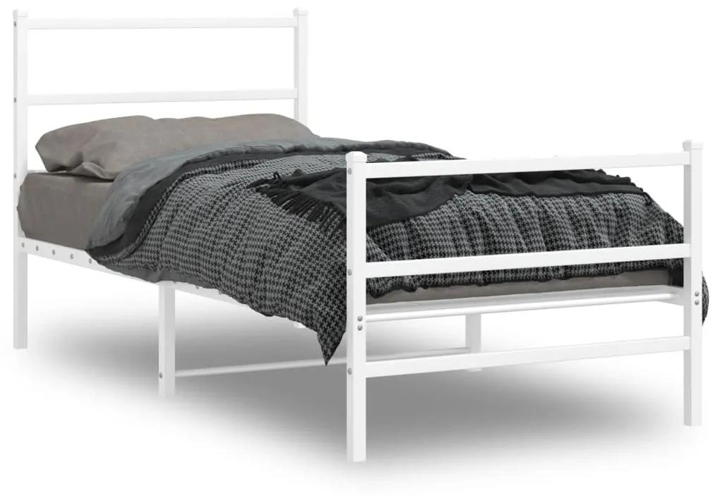 355424 vidaXL Cadru de pat metalic cu tăblie de cap/picioare , alb, 90x190 cm