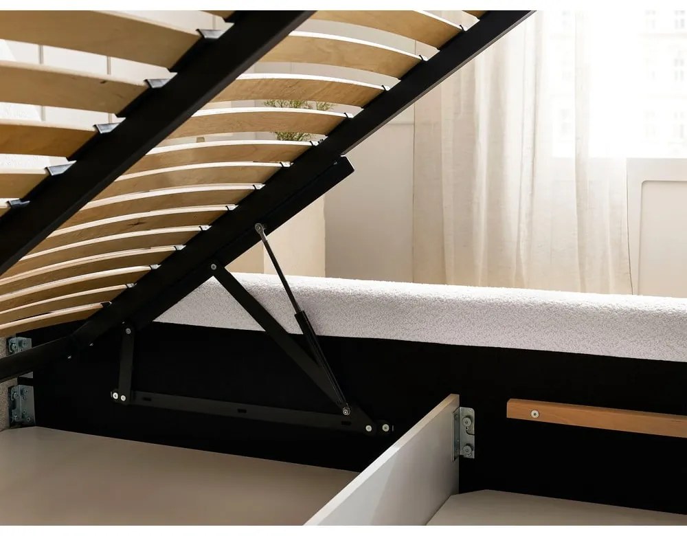 Pat matrimonial alb tapițat cu spațiu de depozitare cu somieră 180x200 cm Orlane – Bobochic Paris