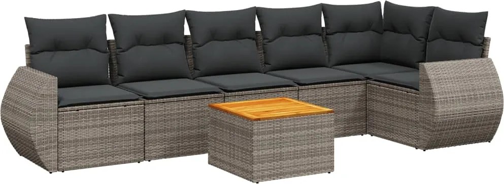 vidaXL Set canapele de grădină, 7 piese, cu perne, gri, poliratan