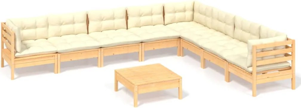 vidaXL Set mobilier grădină cu perne crem, 9 piese, lemn masiv de pin