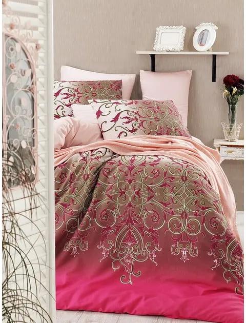 Lenjerie de pat cu cearșaf Vitaly Pink, 200 x 220 cm