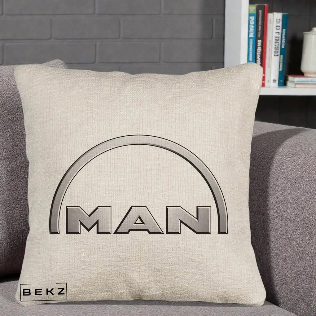 Perna Personalizata cu emblema MAN, 40x40 cm, Bej Canapea, Husa Detasabila, Perna Inclusa, BEKZ®