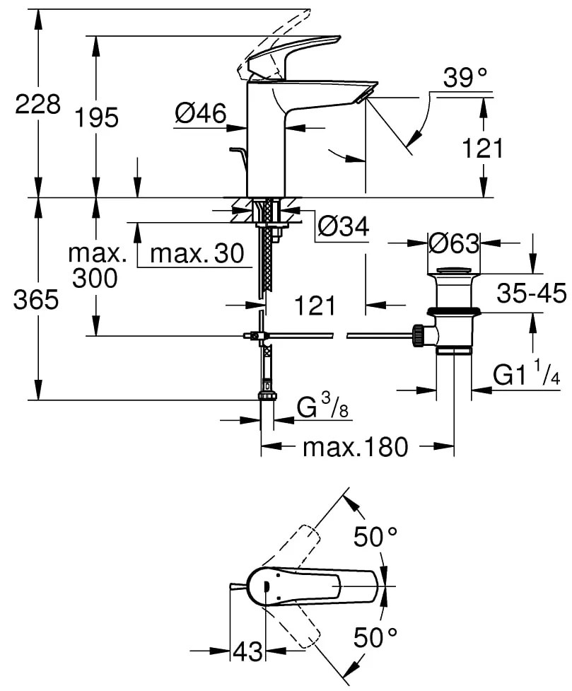 Baterie lavoar Grohe Eurosmart New 2021, marimea M, furtunuri flexibile, crom-23322003