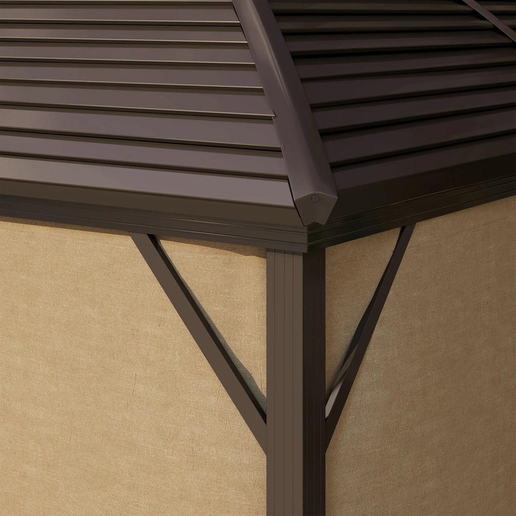 Outsunny Pavilion de grădină, cort petrecere, cort festiv, 4 x panouri laterale duble, impermeabil, 2 cârlige pentru felinare, aprox. 4 x 3 x 2,8 m, maro | Aosom Romania