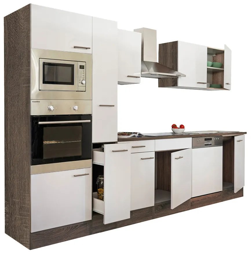 Mobilă de bucătărie Yorki 310, corp din stejar Yorki, cu față alb satinat